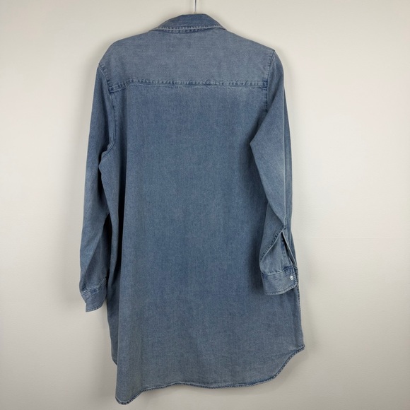 Quince Blue Distressed Denim Shirt Dress Button Front Cotton Utility Core Size L - Picture 3 of 6